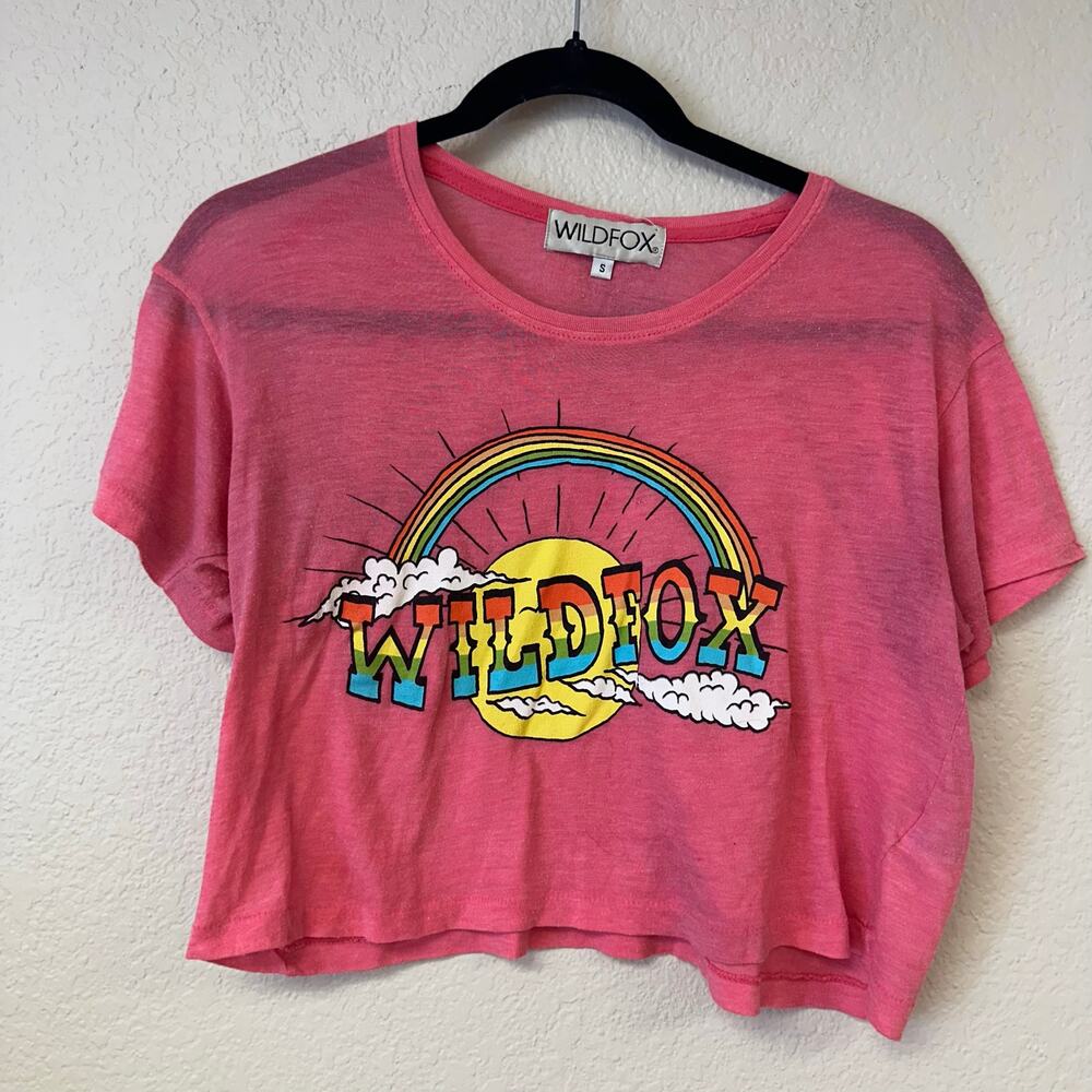 Wildfox Y2k Graphic Print Rainbow Cropped Short Sleeve Tee Pink Size Small